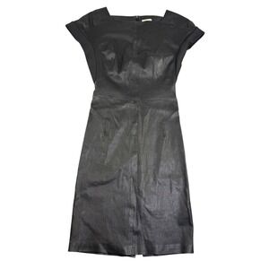 Maison Ullens Black Lambskin Leather Sheath Dress Italy Size 40 Square Neck LBD